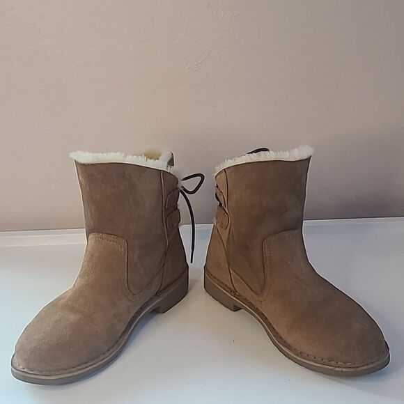 UGG Naiyah Suede Tie Back Boots Chestnut Tan Size 8 - Picture 9 of 16
